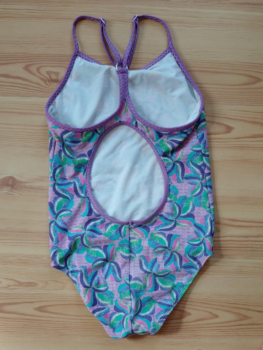 LL Bean Kids Purple Printed One-Piece Swimsuit - Picture 2 of 3